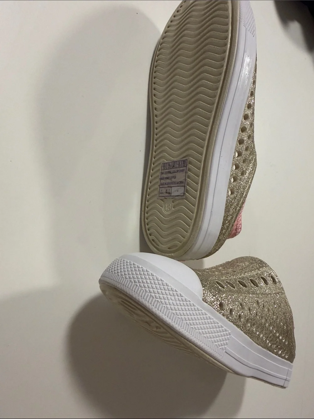 Skechers Kids Gold Glitter Slip-On Water Shoes with Pink Lining